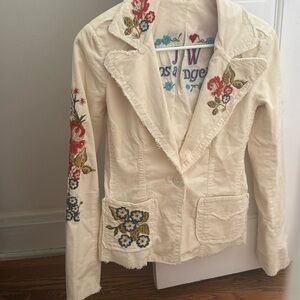 Johnny Was JW Los Angeles Embroidered Corduroy Blazer Jacket Ivory Size XS
